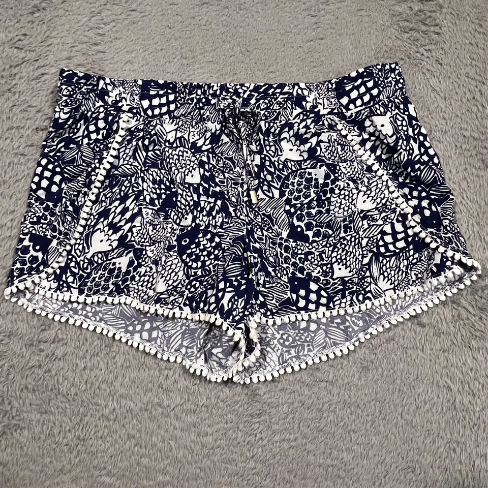 Шорты для отдыха Lilly Pulitzer синие белые с рыбьим принтом на шнурке размер M - Изображение 2 из 4