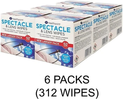 Healthpoint Spectacle Lens Wipes 312 Individually Wrapped Glasses Screen