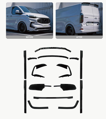 Komplettes Aero Kit in glänzendem Schwarz für Ford Transit Custom SWB 2024+