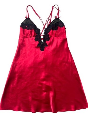 Y2K Slip Dress Chemise Womens Medium Red Lace Whimsigoth Steampunk Coquette Vamp