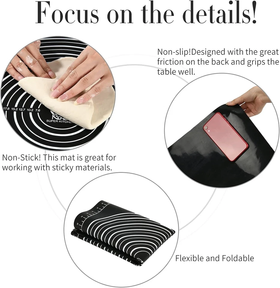 SUPER COCINA Alfombrilla de Silicona Antideslizante para Pastelería 28 x20 para No 28L x 20W, Negra Foto 4 de 4
