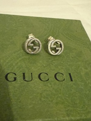 Authentische Gucci runde Kreis Ohrstecker Sterlingsilber Ohrringe ineinandergreifend GG.