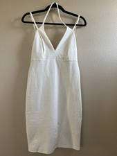 Lulus White Sleeveless V-Neck Bodycon Dress Strap Knee Length Size S