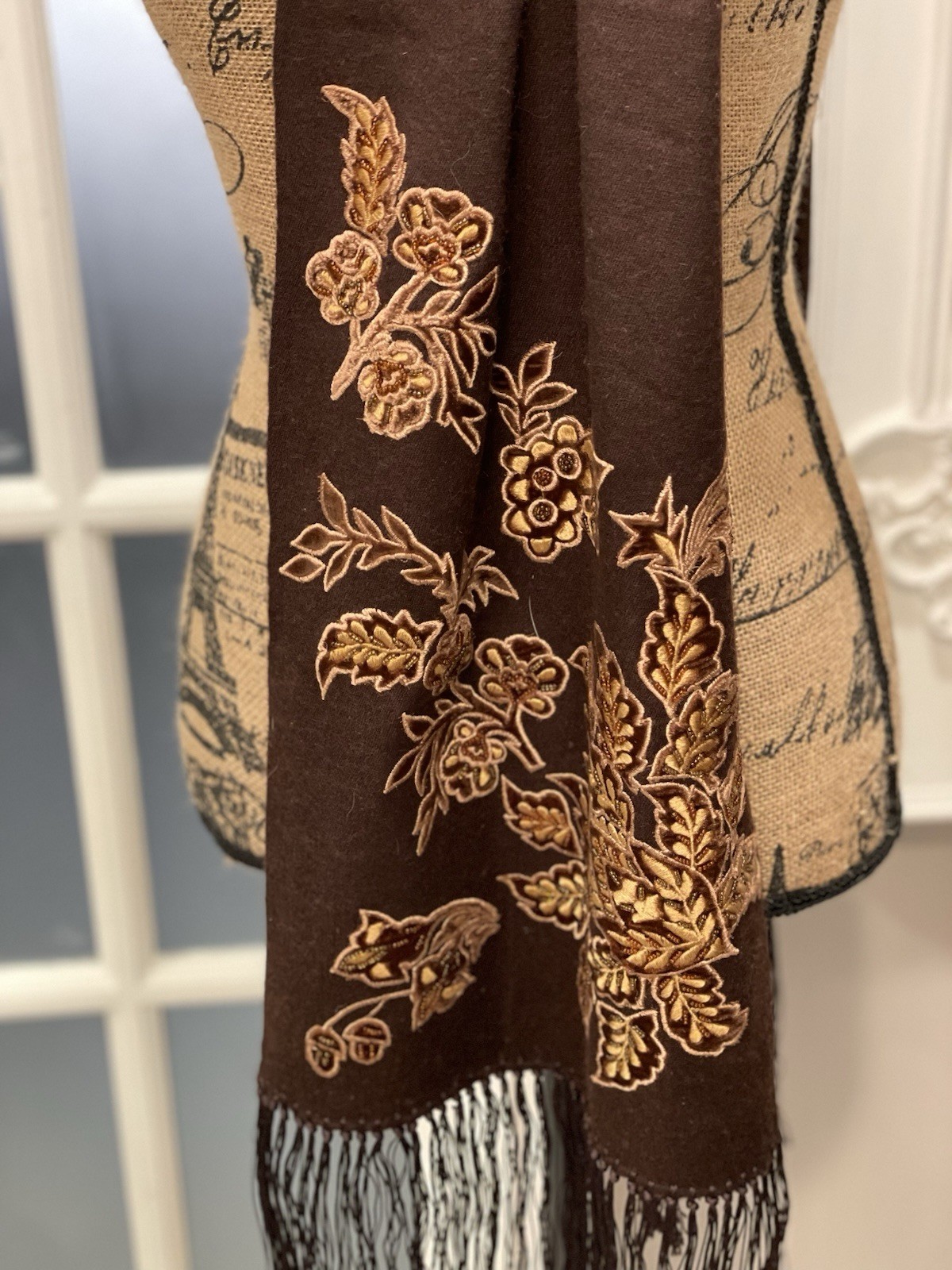 Luxury Burberry Chocolate Silk Cashmere Shawl with Embroidery image 3