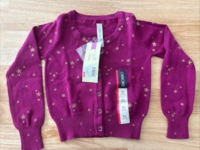 Cherokee Girls Sweater Pink W/Glittery Gold Stars 100% Cotton Sz XS 4/5 NWT! - Image 1 of 4