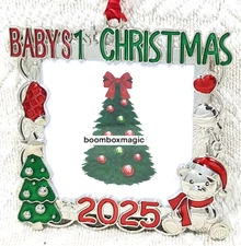 🎄2025 BABY'S 1st CHRISTMAS TREE ORNAMENT PHOTO PICTURE FRAME FIRST TOY RATTLE