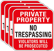 Large 4 Pack Private Property No Trespassing Sign, 12X12 Inches Metal Heavy Du