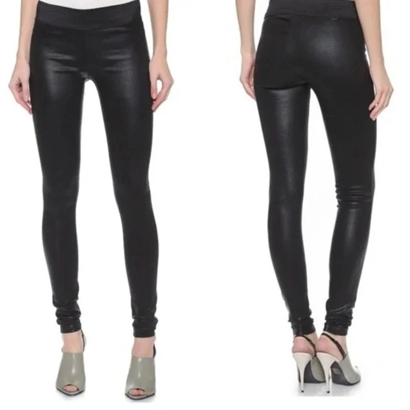 Pantalones GOLDSIGN recubiertos de cebra tiro alto, talla 27, imitación cuero ajustados negros Foto 2 de 4