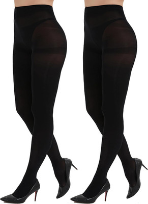 2 Pairs plus Size Black Tights for Women, 40D Solid Color Soft Tights, Control T