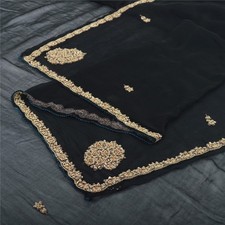 Sanskriti Vintage Black Dupatta Long Stole Pure Chiffon Hand Beaded Scarves/Veil