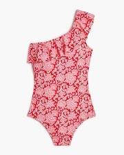 J.Crew Swimsuit Sz Large Red Azalea Floral Printed Ruffle One-Shoulder One Piece