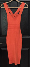 Express Orange Ribbed Knit V-Neck Strappy Sleeveless Bodycon Midi Dress XS