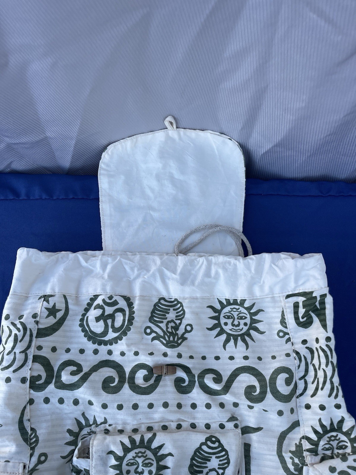 Boho Lightweight Drawstring Cotton Backpack Cream… - image 12