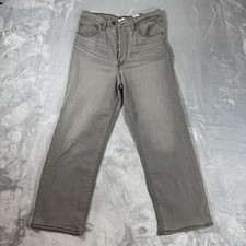 Levi  s Ribcage Straight Ankle Jeans Women 30x27 Gray Button Fly Denim