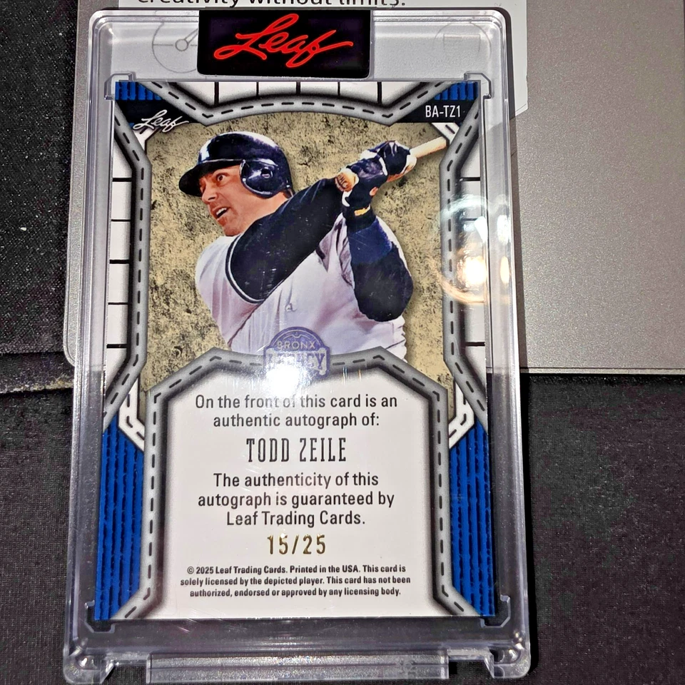 Hoja Bronx Legacy Ba-tz1 Todd Zeile 15/25 2025 automático - Yankees de Nueva York Foto 3 de 4