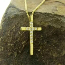 1.50 Ct Round Lab Created Diamond 14K Yellow Gold Plated Cross Women's Pendant