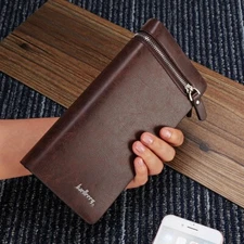 Mens Business Leather Wallet Clutch Large Capacity Bifold Long Card Holder Purse