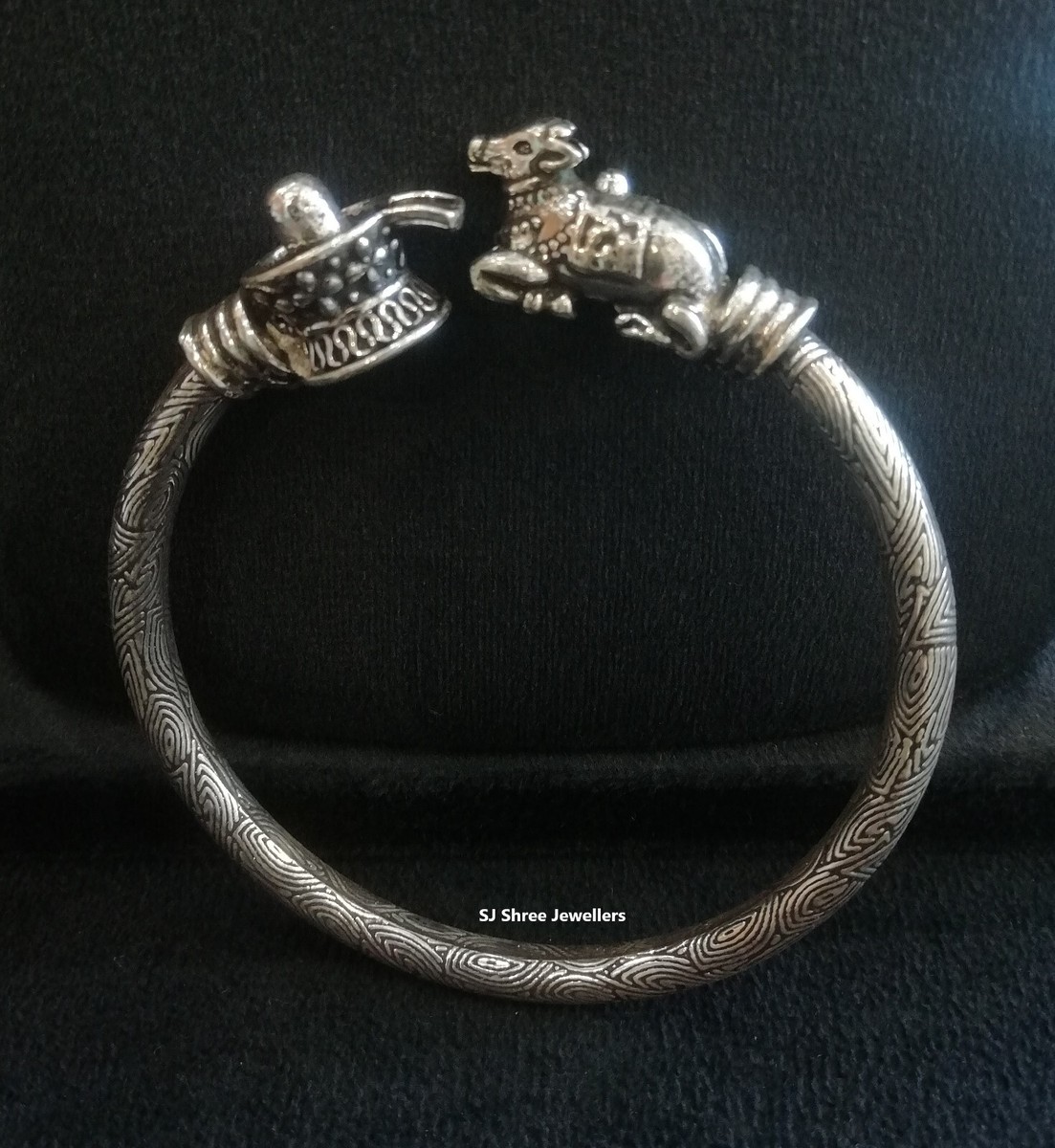 925 Sterling Silver Shivling and Nandi Oxidized Kada/ Shivji Kada