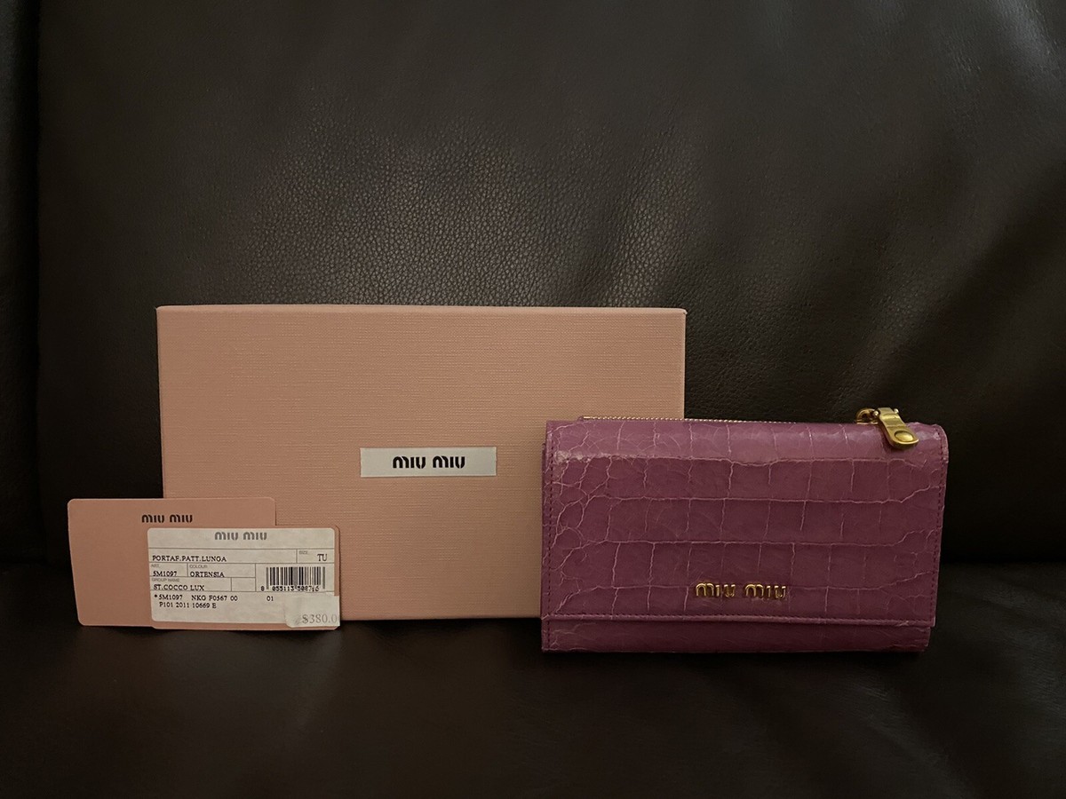 Authentic Miu Miu Crocodile Embossed Leather Pink Ortensia Color 