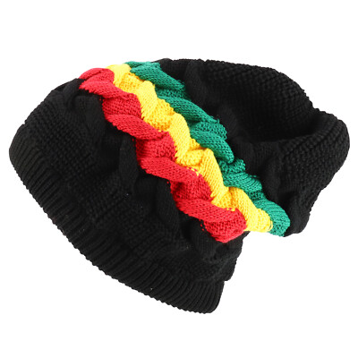 RGY Cable Knit Dreadlock Deep Skull 100% Cotton Rasta Beanie - FREE SHIPPING