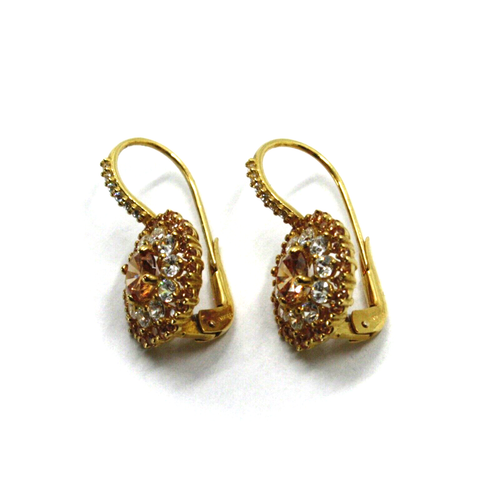 Pendientes de Oro Amarillo 18K, A Flor, Vintage, Cubic Zirconia Naranja Y Blanco - Imagen 2 de 7