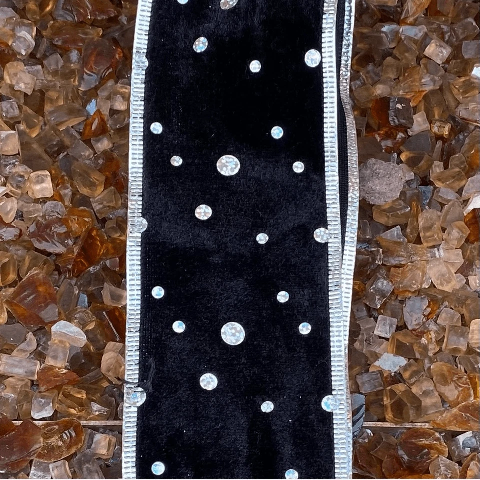 New Black Velvet Silver Sequin Pre-Cut Wire Ribbon. Various Sizes 22 pieces. - Image 3 of 4
