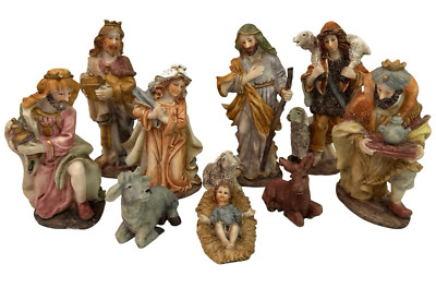 DICKSONS NATIVITY SCENE 10-PC SET RESIN FIGURES 5 3/4  NO BOX CHNAT-558 VINTAGE