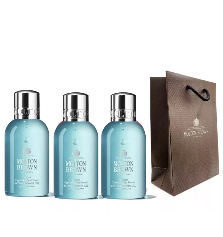 Molton Brown Coastal Cypress & Sea Fennel Bath & Shower Gel 3 X 100ml & Gift Bag