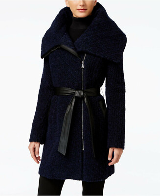 NEW COLE HAAN $325 ASYMMETRICAL BOUCLE WOOL BLEND COAT SZ