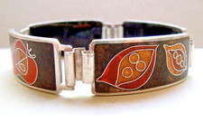 Perli Armband mit Steg-Emaille, versilbert, orig. Herstellerpunze, von 1972