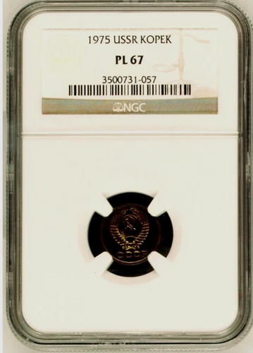 Russia  USSR 1 Kopek 1975  NGC PL 67 UNC Brass