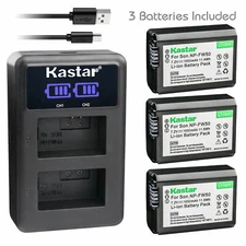 Kastar DUAL LCD USB SLIM Charger & 3 Batteries for Sony NP-FW50 (Vertical Style)