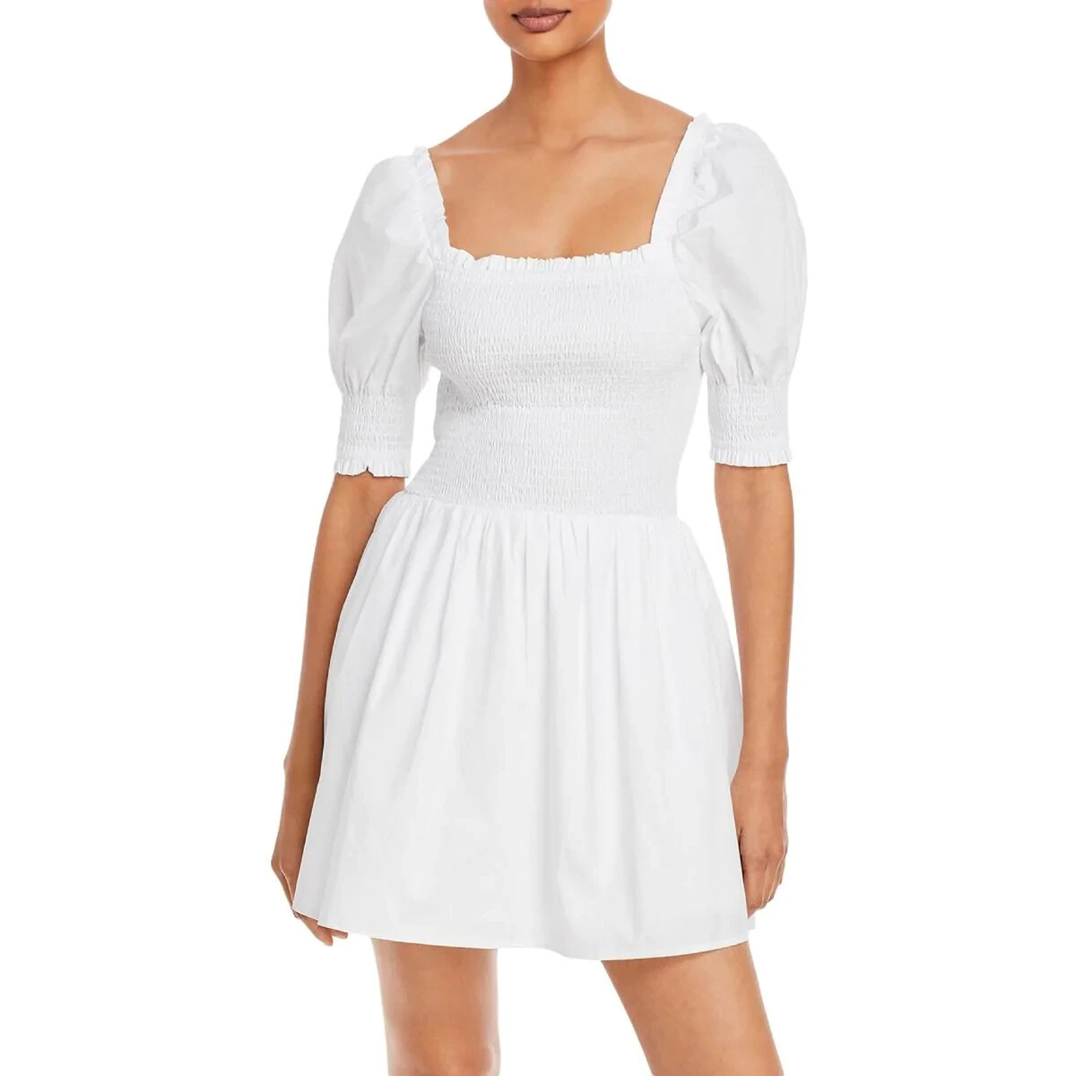 aqua smocked mini dress Aqua Womens Smocked Short Mini Dress - White