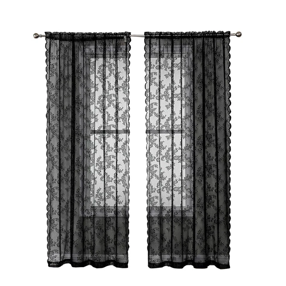 2 Paneles Vintage Paisley Transparente Cortina Panel Negro Cortinas Góticas Decoración Dormitorio Foto 2 de 4