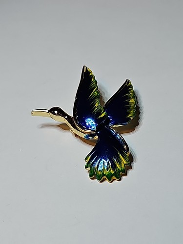 VTG Gerry's Enamel Bird Brooch Pin Goldtone Enamel Blue Green Yellow Signed - Picture 2 of 9