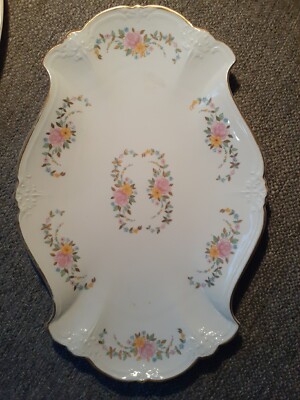 T. Limoges Platter marked 32Z gold leaf pink and yellow flowers, Saint Croix