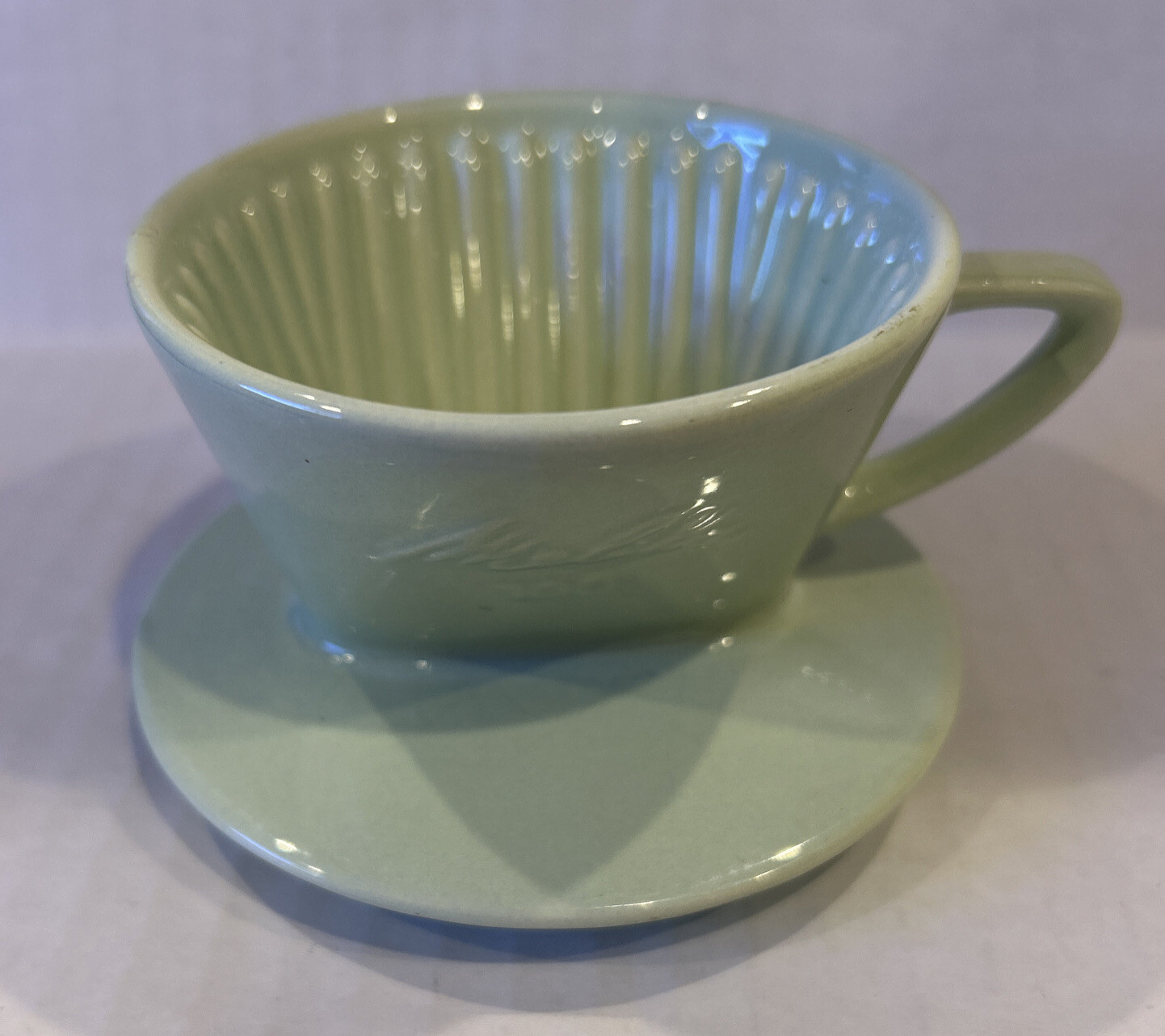 Vtg Melitta Filter Holder Cone Pour Over Coffee Maker 100 Green Ceramic