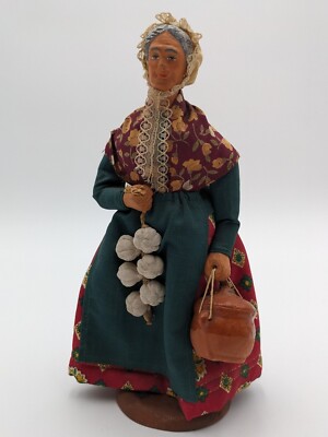 Vintage Terracotta M CHAVE AUBAGNE Santon Figurine Woman W/ Garlic & Covered Pot