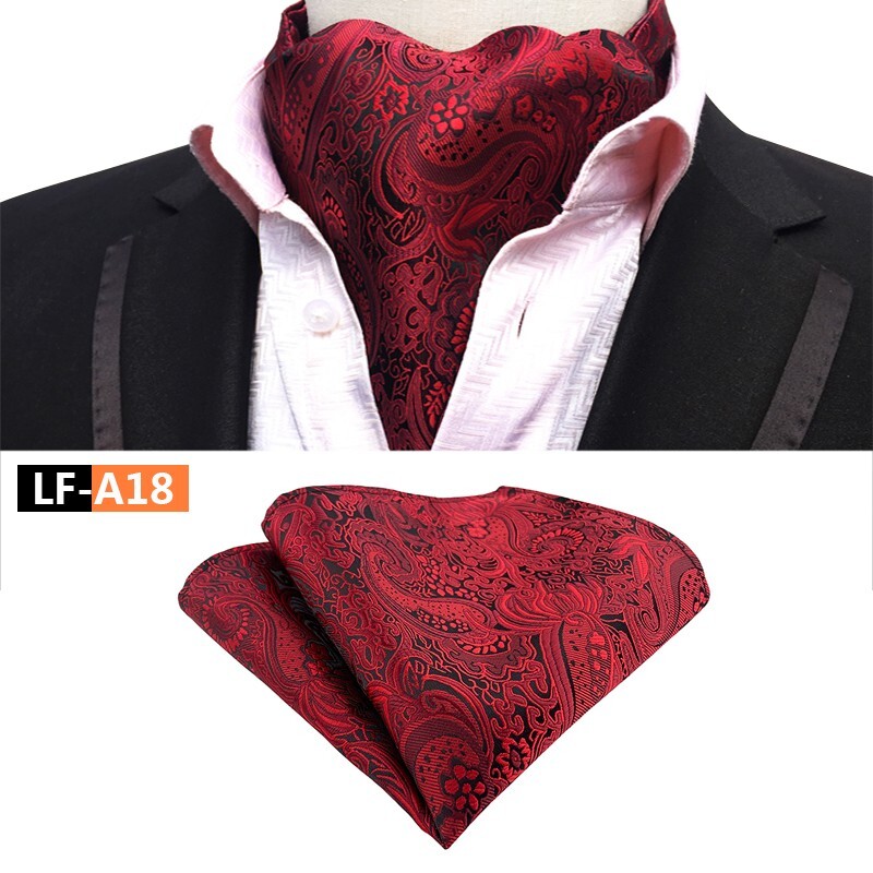 Classic Men's Ascot Cravat Tie Silk Paisley Red Scarf Cravat Hanky