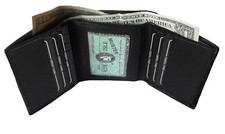 BLACK MEN'S GENUINE LEATHER TRIFOLD WALLET ID WINDOW 6 CARDS ID WINDOW