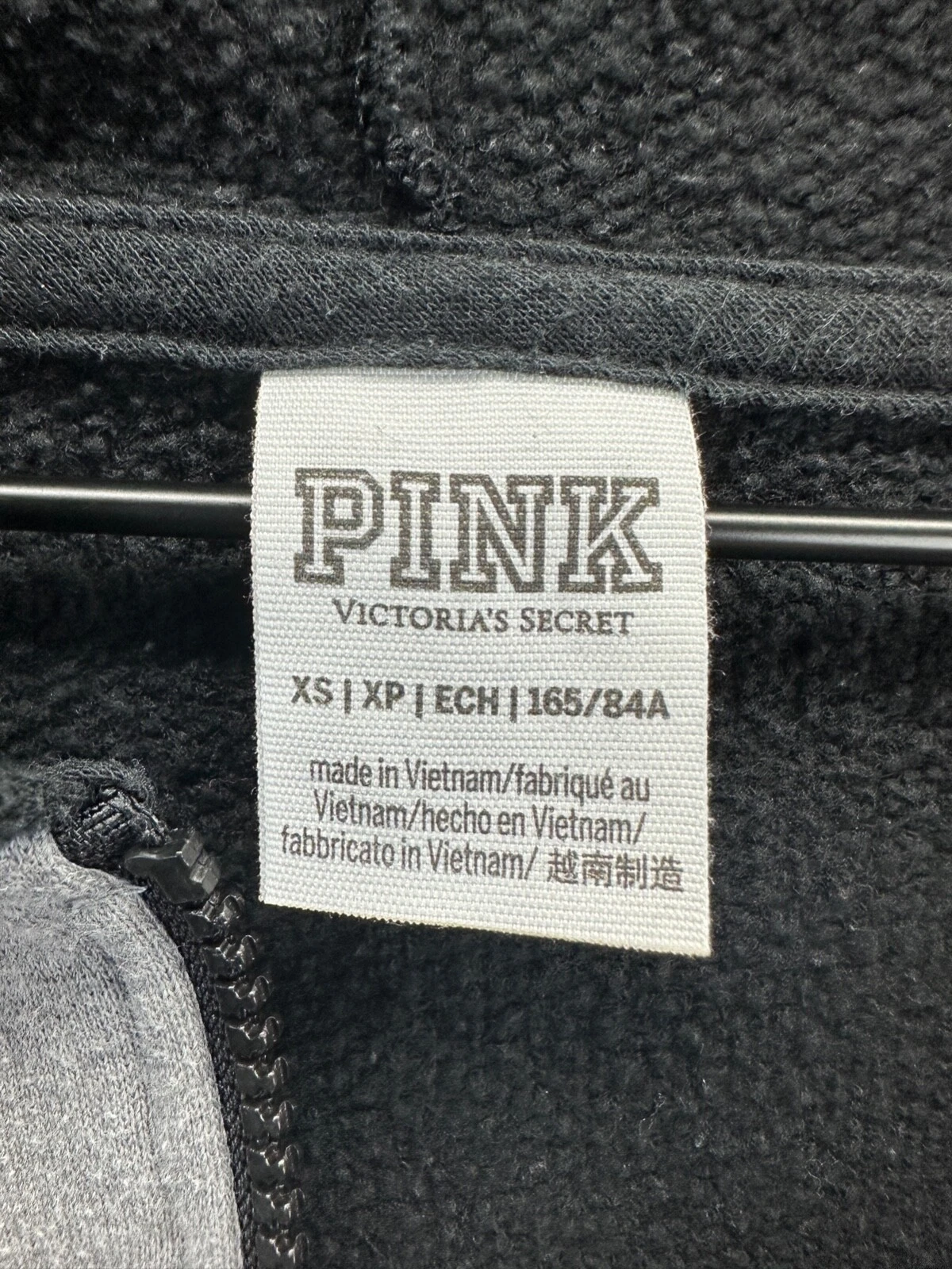 UNDERCOVER Felpa con cappuccio da donna rosa Victoria Secret nera con cerniera cordini manica lunga taglia XS