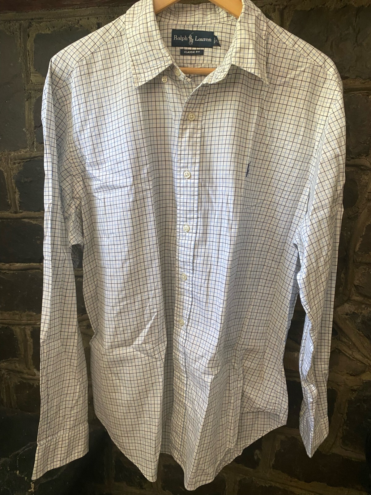 Ralph Lauren Classic Fit Long Sleeve Button-Down Check Shirt, Men's Size L cotton blue type Vintage Second Hand