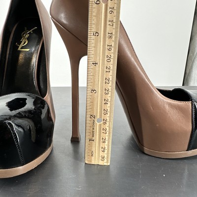 YSL Yves Saint Laurent Patent Platform High Heels Size 7 Brown 