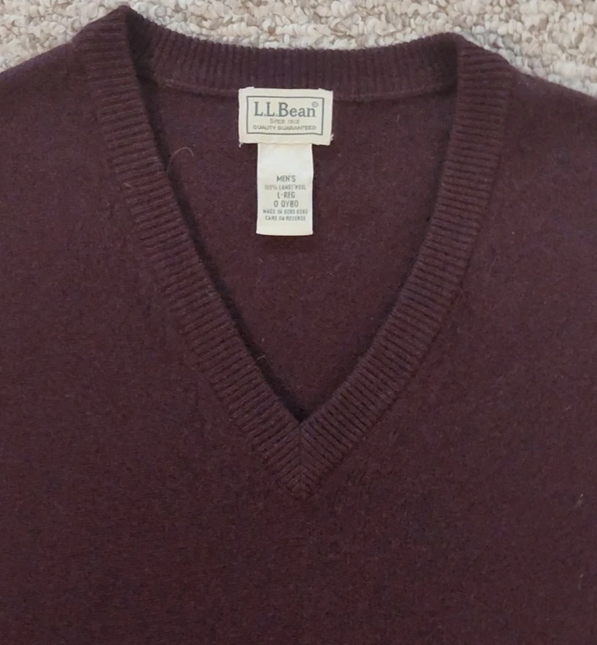 Chaleco Suéter Vintage LL Bean Para Hombre Grande 100% Lana Cordero Borgoña Cuello en V Abuelo Foto 3 de 4