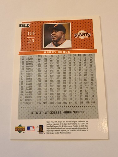 Barry Bonds 2003 Upper Deck MVP 176 Giants EBay