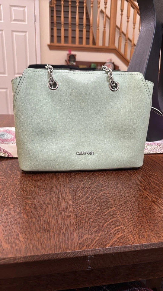 Authentic Calvin Klein Hailey Micro Pebble Shoulder Bag w/ Chain Strap- Cucumber - Image 3 of 4