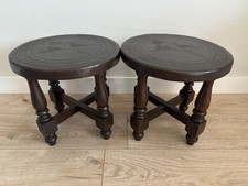Pair Of Wooden Carved Bird Top Stools Rustic Vintage Footstools 12” Tall