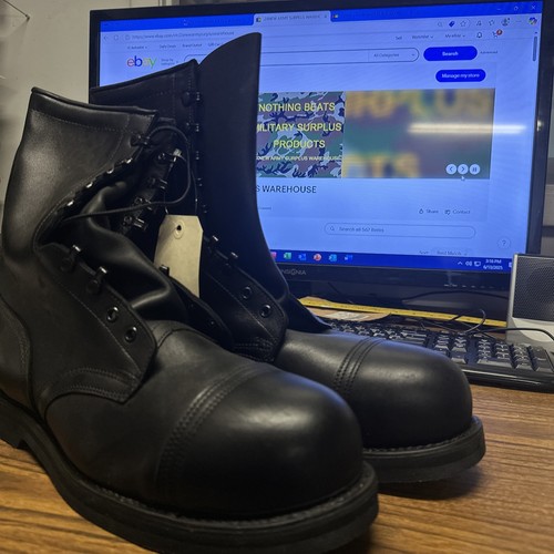 BLACK ADDISON STEEL TOE MILITARY COMBAT ARMY MOTORCYCLE LACE UP BOOTS SZ 15 W - Picture 2 of 9