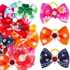 50 Pcs Dog Bows With Rubber Bands Hair Bow Ties With Rhinestones For Pets