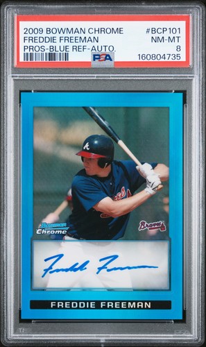 2009 BOWMAN CHROME PROSPECTS BLUE REFRACTOR-AUTO FREDDIE FREEMAN 96/150 PSA 8
